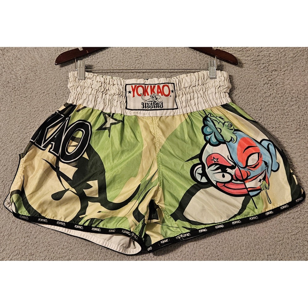 YOKKAO Green Yellow Clown Muay Thai Shorts Men's Size XL White